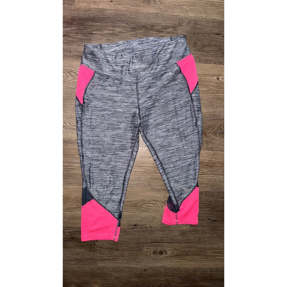 Danskin Womens Gray Space Dye Pink Colorblock Mesh Capri Leggings Size M 8-10